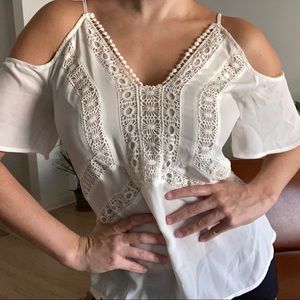 FREE PEOPLE White Peekaboo Shoulder Tank Top